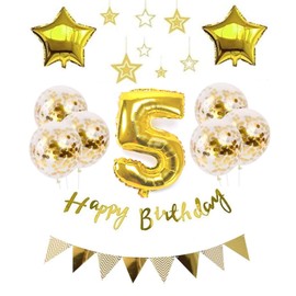 Happy Birthday Balloons, Star Balloons, Aluminum, Numbers (5), Children's Birthday Parties, Luxurious, Birthday Decoration, Gold (yj-xx05)