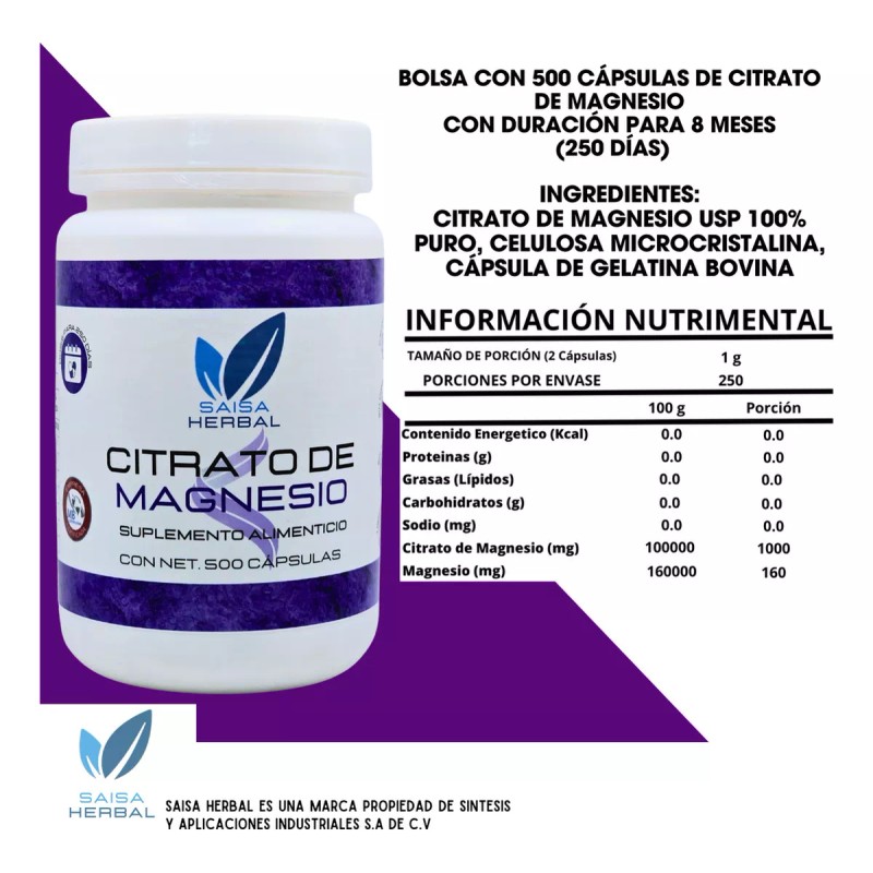 Saisa Herbal Citrato De Magnesio Y Citrato De Potasio 500