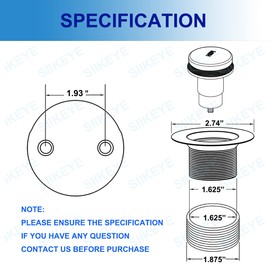 Tip-Toe Bath Tub Drain Trim Kit Set Assembly with Two-Hole Overflow Faceplate Stopper Plug Universal Fine Coarse Thread Screws Gasket Adapter for Bathroom Bathtub