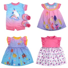 Doll Clothes Dress for 12-16 Inch 30-40cm Baby Dolls, 4-pack Soft Outfits with Socks (Not Include Doll)