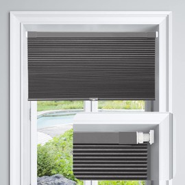 LazBlinds Cordless Cellular Shades, No Tools No Drill Blackout Honeycomb Shades Pleated Blinds for Windows, 26" W x 64" H, Midnight Black