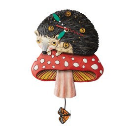 Enesco Allen Designs Hank The Hedgehog Sitting on Mushroom Sculpted Pendulum Wall Clock, 11.22 Inch, Multicolor