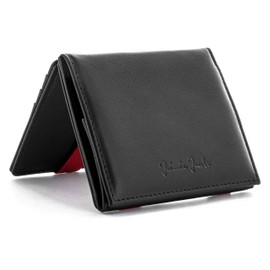 Jaimie Jacobs Flap Boy - Magic Wallet with Coin Compartment and RFID Protection, Magic Purse with Change Compartment for Men, Genuine Leather, Black with Red