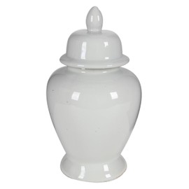 Benzara, White BM165656 Decorative Porcelain Ginger Jar with Lidded Top, Medium