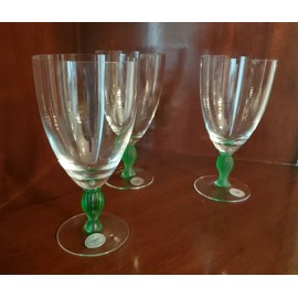 GORHAM CRYSTAL GREEN STEMMED ICED TEA OR WATER GLASS- SET OF (3)