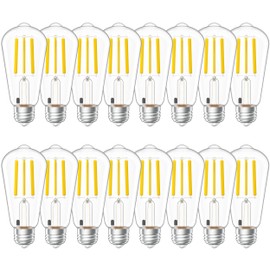 Sunco 16 Pack Dusk to Dawn Indoor Residential Vintage LED Edison Bulbs, 75W Equivalent 7W, 850 Lumens Non-Dimmable ST58 Filament, ST18, 5000K Daylight, E26 Medium Base 120V Clear Glass Light Bulbs