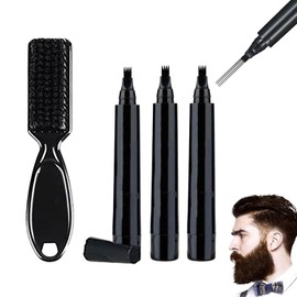 JINJUMEI Beard Filler Pen Set, 3 Beard Filler Pens with Beard Brush, Improve Facial Hair, Waterproof Beard Pen, Beard Pencil Filler for Men with Bristle Beard Brush, for Moustache and Eyebrows