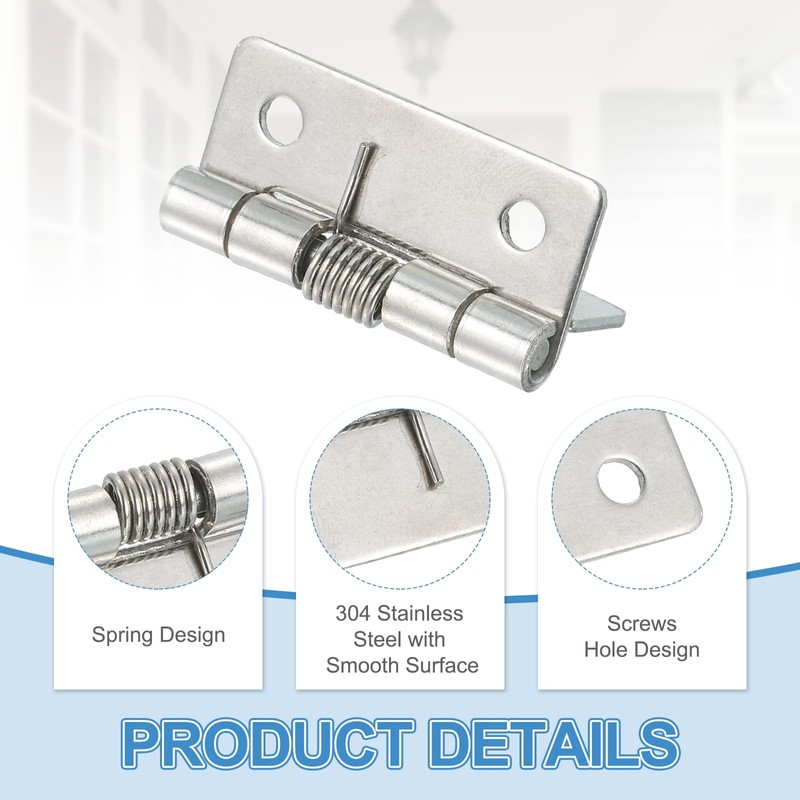 sourcing map 4Pcs Spring Hinge, 1.5" Length 304 Stainless Steel