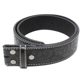 BC Belts Leather Belt Strap with Colored Stitching and Embossed Western Scrollwork 1.5" Wide with Snaps, Black - White Stitching, X-Large (38-40)