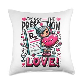 Nurse Valentine Hearts & Health Harmony Love's Remedy-Whimsical Nurse with Heart Prescription Throw Pillow, 18x18, Multicolor