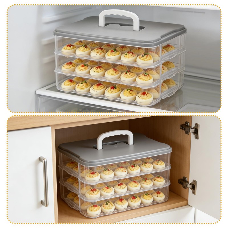 BOUTICOL 3-Layer Deviled Egg Container with Lid and Handle, Clear