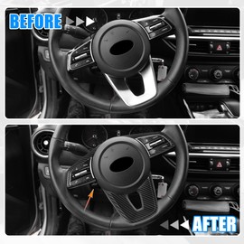 X AUTOHAUX 2pcs ABS Plastic Carbon Fiber Pattern Black Interior Steering Wheel Cover Trim Set for Kia Forte 2019-2021 for Kia Sportage Inner Decoration Auto Accessories
