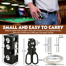 11-in-1 multifunctional cue repair kit,tip shaper,cutter,pricker,cleaner,billiards supply,portable maintenance tool for shaping,trimming,puncturing,wiping,refitting pool snooker cue tips