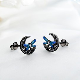 Celtic Moon Earrings 925 Sterling Silver Dragonfly Stud Earrings Irish Celtic Jewelry Gifts for Women