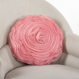 SARO LIFESTYLE Garden Collection 160.DR16R 1 Piece Flower Pillows, Dusty Rose, 16" Round, 16"x16"