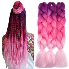Tess Jumbo Braids, Hair Extensions, 60 cm, Kanekalon Synthetic Hair for Braiding, Box Braids, 100 g/Bundle, 1 Piece, Pink Ombre
