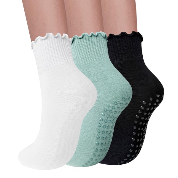 Elapse Space 3 Pairs Pilates Socks with Grips for Women