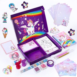 Candcamp Unicorn Gifts for Girls, 124Pcs Unicorn DIY Journal Stationery Set for Girls Birthday Presents for Kids Age 6 7 8 9 10 Years Girls Gifts Toys