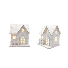 Winter White Cottage, LDE illuminated wooden Christmas cottage, table top fireplace decoration, Christmas collection figurines、Christmas and New Year gifts