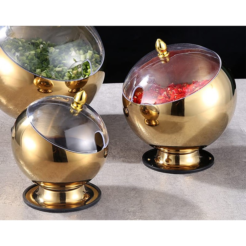 Mozacona Gold Stainless Steel Spherical Sugar Bowl Seasoning Jar Mints