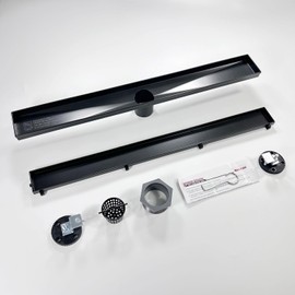 Neodrain 24-Inch Linear Shower Drain,with 2-in-1 Flat & Tile Insert Shiny Black Cover, Rectangle Shower Floor Drain, Floor Shower Drain with Adjustable Leveling Feet, Hair Strainer