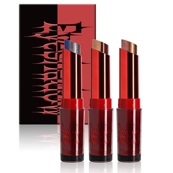 KARLOR 3 Pcs 2-in-1 Lippenstift & Lidschatten Set, Glitzer Lipstick
