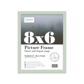 Almost Frameless 8x6 Mint Green Picture Frame 8"x6"(20.3x15.2cm) Poster, Photo, Artwork, or Print. Thin Edge Slim Frame Portrait and Landscape Display with Wall Hooks