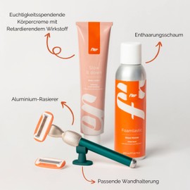 Fler Smooth Skin Set - Women's Razor with Holder and 2 Replacement Razor Blades, Unisex Razor Set with Deshedding Foam and Soothing Body Cream, Razor Blade with Aloe Vera, Pine Green