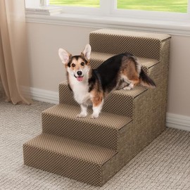 YITAHOME 24" H 5-Tier Dog Steps for Beds and Couches, PP Support Boards with Washable Cover, Non-Slip Foam Pet Stairs for Small and Senior Dogs (Brown, 30" L x 16" W)