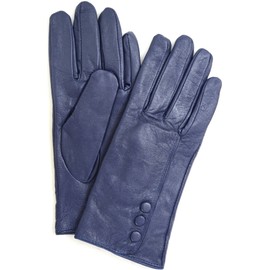 Snugrugs Ladies Leather Gloves Button Trim Warm Fleece Lining Super Soft (Black/Pink/Dark Blue/Purple), darkblue