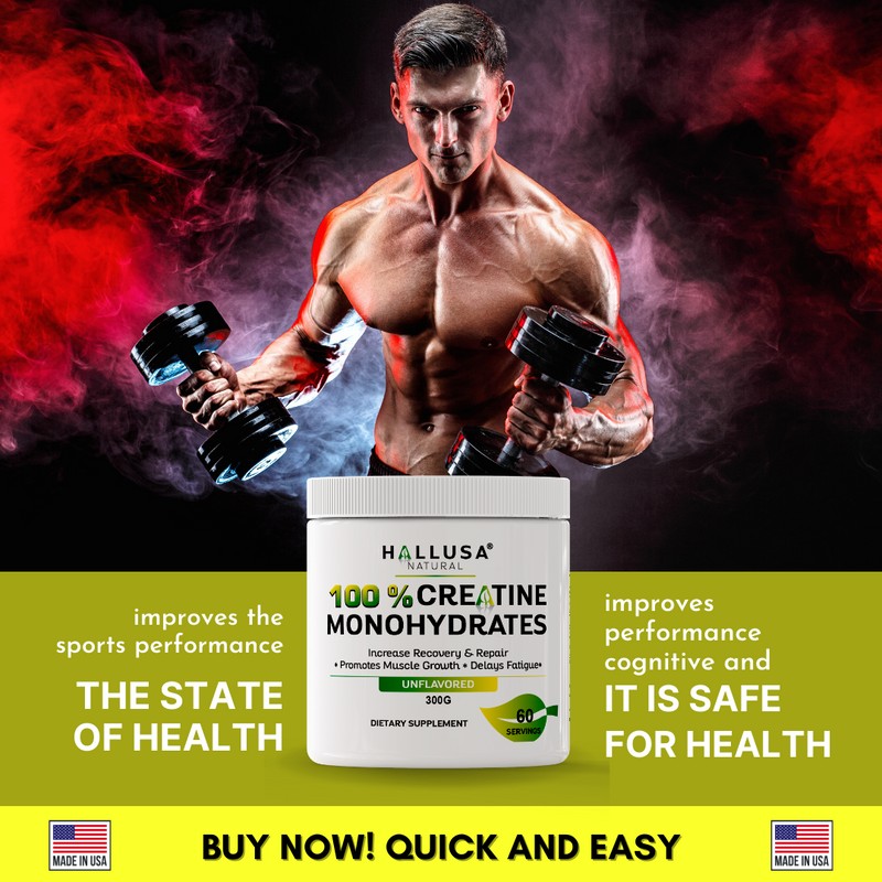 HALLUSA NATURAL CREATINE Monohydrate Powder - Muscles Suplement - Energy