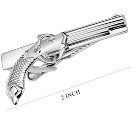 HAWSON Gun Tie Clips for Men Unique, Shiny Silver Tie Bars Tie Pins for Men 1.9 Inch, Theme Wedding Party Military Enthusiasts & Hunting Lover