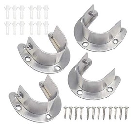 ZipSeven 1-5/16 Shower Closet Rod Holder Set U Shaped Hanging Rod Flange Socket Heavy Duty Curtain Pole Bracket Supports Stainless Steel Matte Black 4 Pack (Silver, Big)