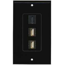 RiteAV - 1 Port HDMI 2 Port USB A-A Decorative Wall Plate - Black