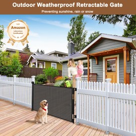 Weatherproof Outdoor Retractable Gate for Dogs with Stainless Steel Screws and Rods 55" Wide Retractable Baby Gate Retractable Dog Gate Waterproof Outdoor Pet Gate for Deck Retractable Outdoor Fence