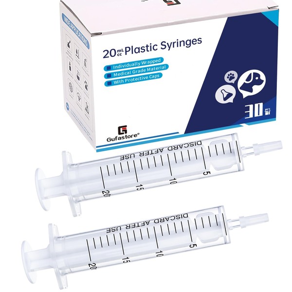 Gufastoe Gufastoe 30pcs 20ml Plastic Syringes with Caps Without Rubber