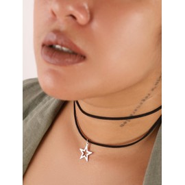 Hanary Gothic Boho Layered Star Choker Necklace, Black Choker, Boho Gothic Necklace, Christmas Jewelry Gift for Women