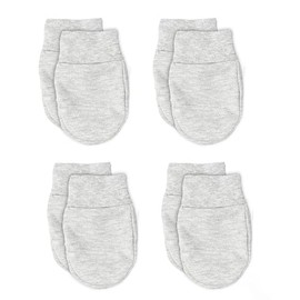 Soft Touch 100% Cotton Baby Anti Scratch Mittens - 4 Pack (Grey)
