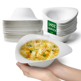 TreeMVI-Paper Bowls Heavy Duty 14OZ Triangle Eco-Friendly Disposable Bowl Bulk Ice Cream Cups for Soup,Hot Food,Salad,Dessert (100PCS)