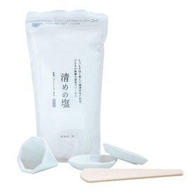 Kamidano-no-Sato Easy Octagonal Salt Set, 17.6 oz (500 g) of Pure Salt, Firming, 2 Octagonal Plates, White, Small