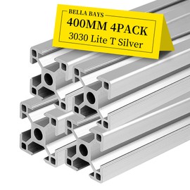 BELLA BAYS 4pcs 15.75 inch 400mm 3030 T Slot Aluminum Extrusion Profile European Standard Anodized Silver Extruded Linear Rail Guide Frame for 3D Printer Laser Engraving Machine CNC Workbench DIY