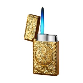 KAIEOMGN - Encendedor de metal fresco, textura clásico, diseño novedoso, inflable y reutilizable, encendedor de antorcha a prueba de viento para hombres (sin gas). (Gold2#)