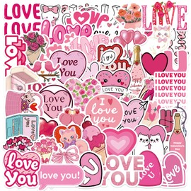 50 Pcs Valentine's Day Love Stickers for Children Teens Girls Boys,Cute Style Stickers for Water Bottles Bicycle,Skateboard,Laptop,Computer,Waterproof Vinyl for Wall,Graffiti Stickers