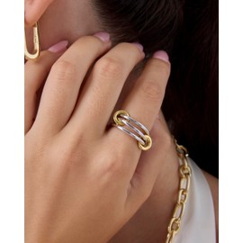 PAVOI Rhodium Plated Two Toned Eternity Statement Ring for Women | Mixed Metals Yellow Gold Interlocking Band | Size 7