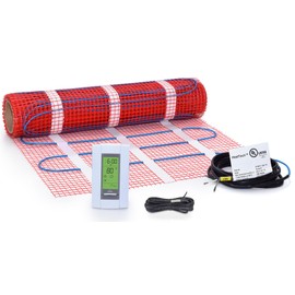 15 sqft Heated Bathroom Floor Mat Kit, 120V Electric Radiant Floor Heat Heating Mat System with Aube Programmable Floor Sensing Thermostat w/Floor Sensor. Tile, Stone, Marble, Laminate, Vinyl, Wood