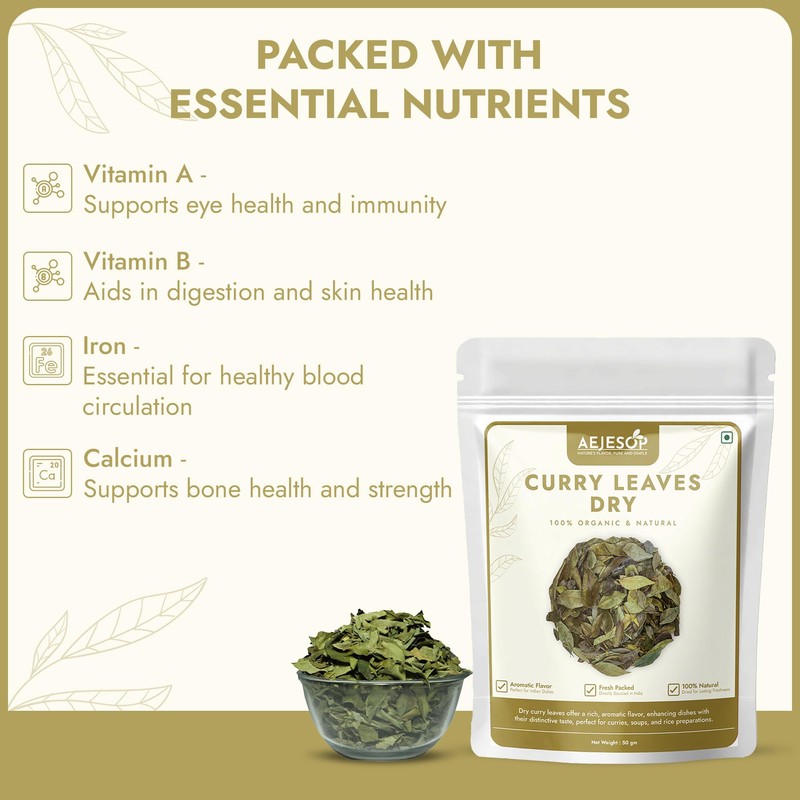 AEJESOP Dried Curry Leaves, 1.76 oz (50 gm)