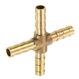uxcell 4Pcs Brass 4 Way Pipe Fitting, 1/4" (6mm) Cross Barb Union Fitting Pipe Adapter for Water/Fuel/Air Transport Connect Pipelines