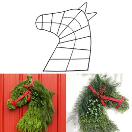 15" Metal Horse Head Wreath Frame Wire Xmas Garland Rings for DIY Christmas New Year Party Home Wall Door Farmhouse Decor Outdoor Ornaments