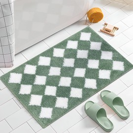 AIBIIN Bath Mat Non-Slip Bathroom Mat Super Absorbent,Soft Microfiber Absorbent Water Mat for Bathroom,Machine Washable Bathroom Floor Mat,Green,50x80cm