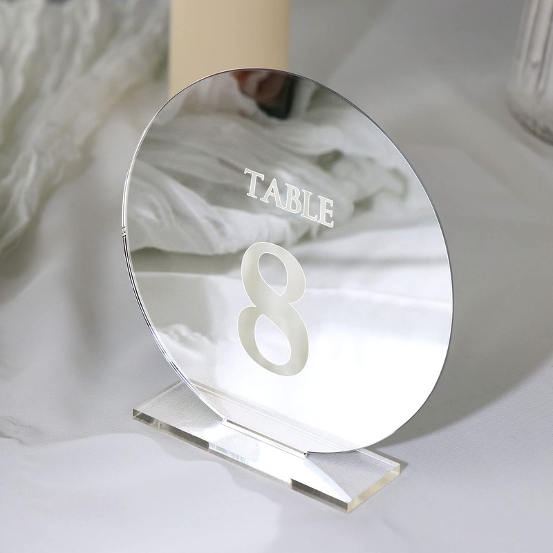 HZGUEOSTB Acrylic Wedding Table Numbers 1-15 with Stands,4.8"Round Mirror Gold